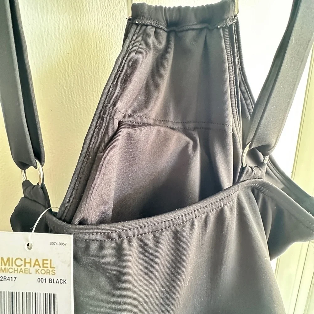 NWT - MICHAEL Michael Kors High Neck One Piece Swimsuit - Solids Black Size 8